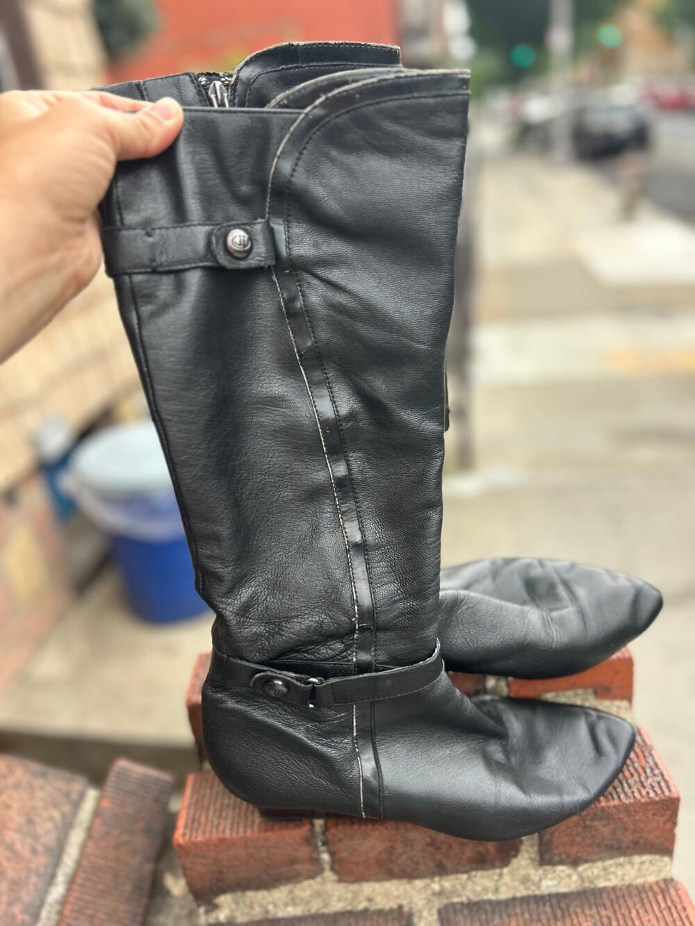 Circa Joan & David Black Leather Knee-High Slouchy Flat Boots Size 10M
